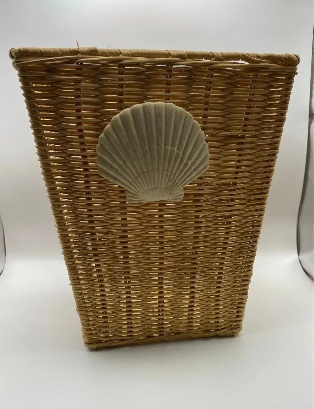 Coastal Wicker Basket with Seashell Accent | Bathroom Storage | Planter Basket